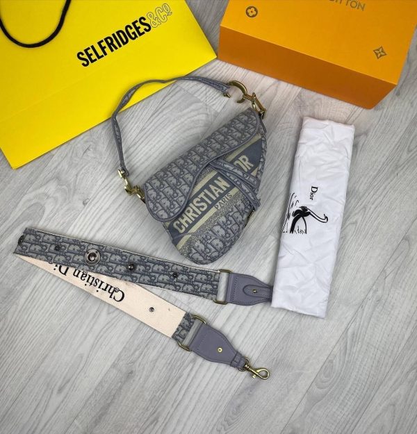 Christian Dior Grey Saddle Bag with Shoulder Strap Christian Dior Grey Saddle Bag with Shoulder Strap