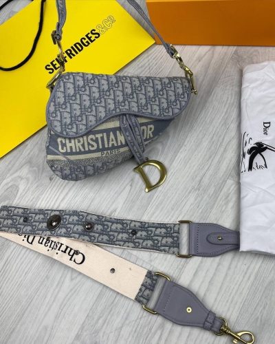Christian Dior Grey Saddle Bag with Shoulder Strap