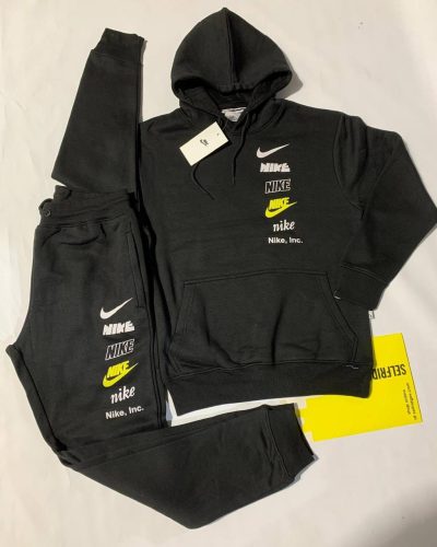 Nike Black Printed Tracksuit with Pullover Hoodie in black