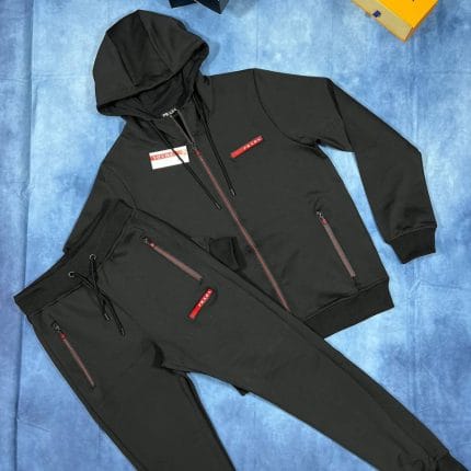 Prada Zipper Tracksuit with Hoodie in black Color