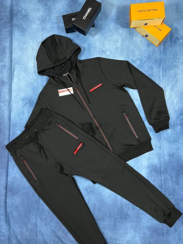 Prada Zipper Tracksuit with Hoodie in black Color Prada Zipper Tracksuit with Hoodie in black Color