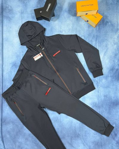 Prada Zipper Tracksuit with Hoodie in navy blue Color