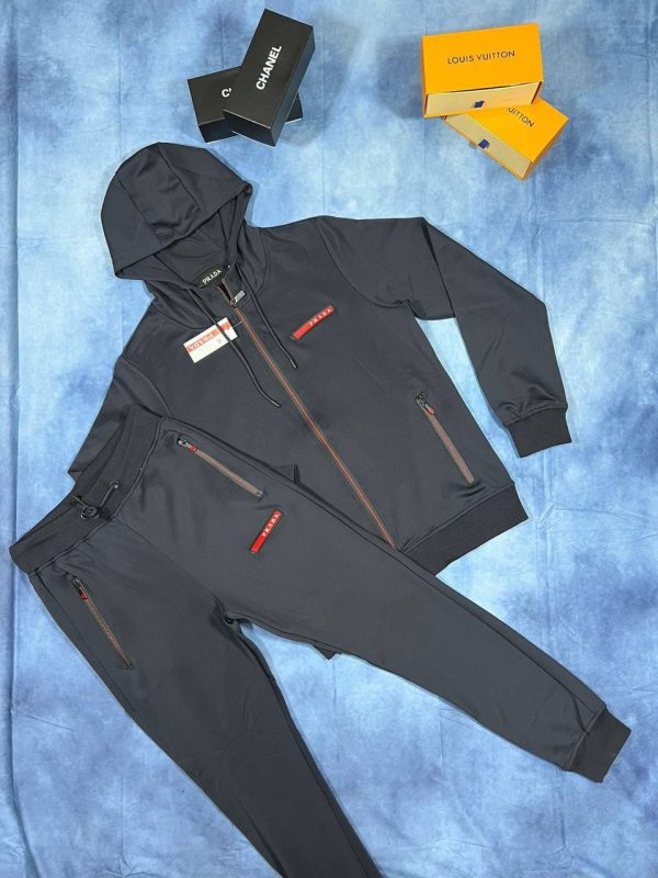 Prada Zipper Tracksuit with Hoodie in navy blue Color Prada Zipper Tracksuit with Hoodie in navy blue Color