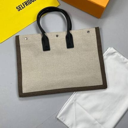 YSL Saint Laurent Rive Gauche canvas Tote Bag Shopping & Handbag in Black Grey Colours
