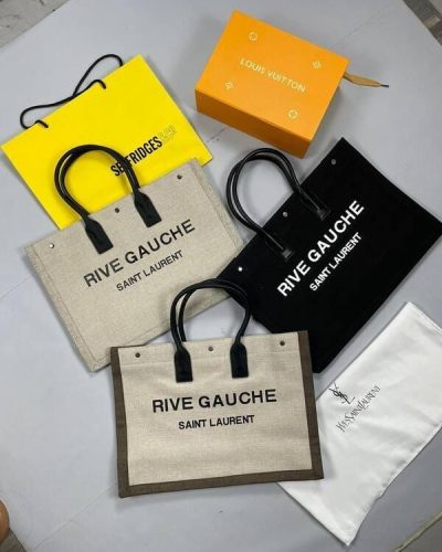YSL Saint Laurent Rive Gauche canvas Tote Bag Shopping & Handbag in Black Grey Colours