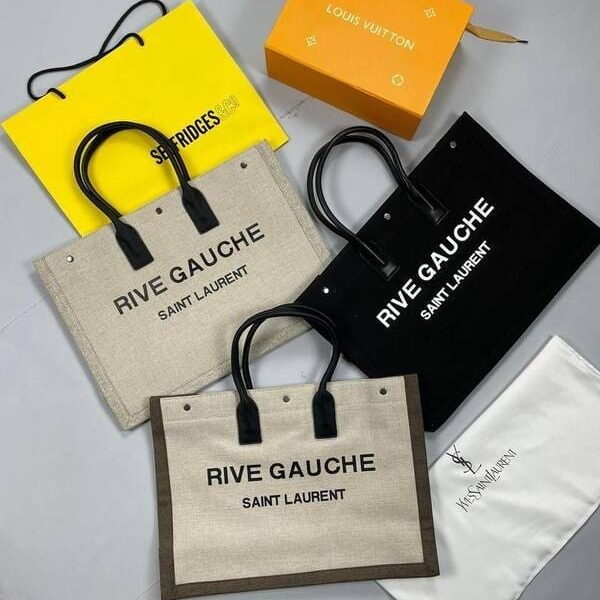 YSL Saint Laurent Rive Gauche canvas Tote Bag Shopping & Handbag in Black Grey Colours