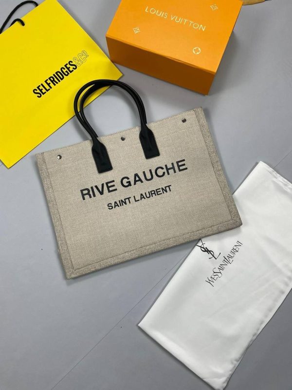 YSL Saint Laurent Rive Gauche canvas Tote Bag Shopping & Handbag in Black Grey Colours YSL Saint Laurent Rive Gauche canvas Tote Bag Shopping & Handbag in Black Grey Colours