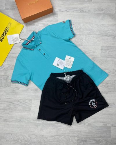 Moncler Blue Polo Shirt with Black Short