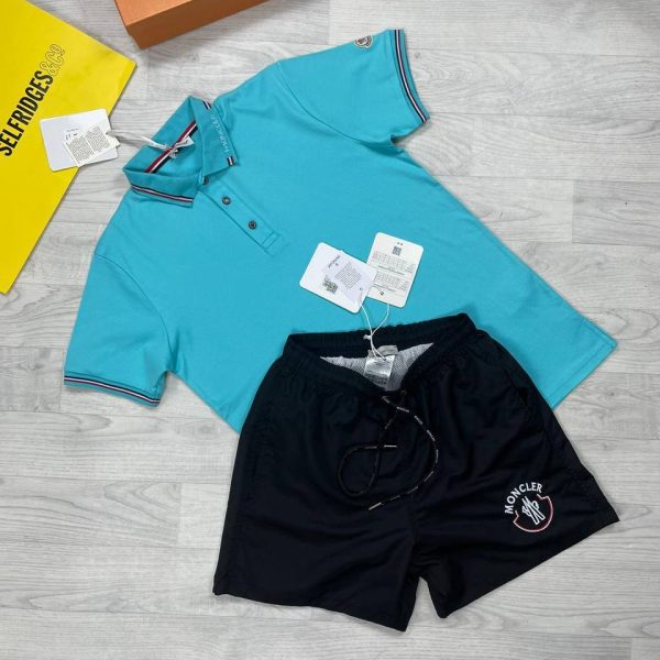Moncler Blue Polo Shirt with Black Short