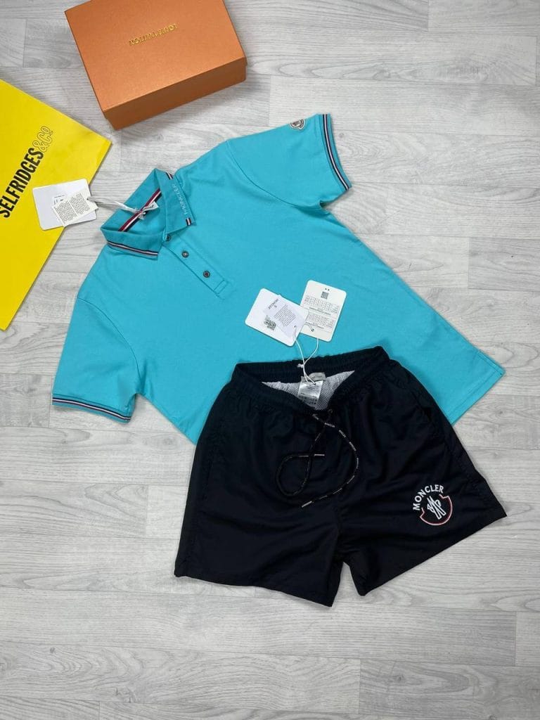 Moncler Blue Polo Shirt with Black Short