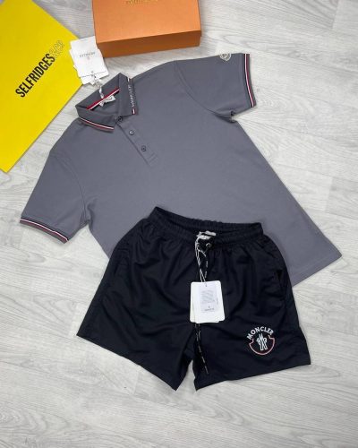 Moncler Grey Polo Shirt with black Short