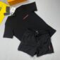 Prada Bllack T-shirt and Black Short Set with vertically Logo Printed on Short