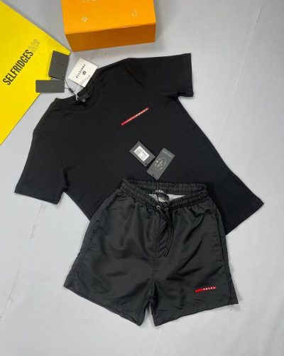 Prada black T-shirt and black Short Set with Horizon Printed Monogram on Short