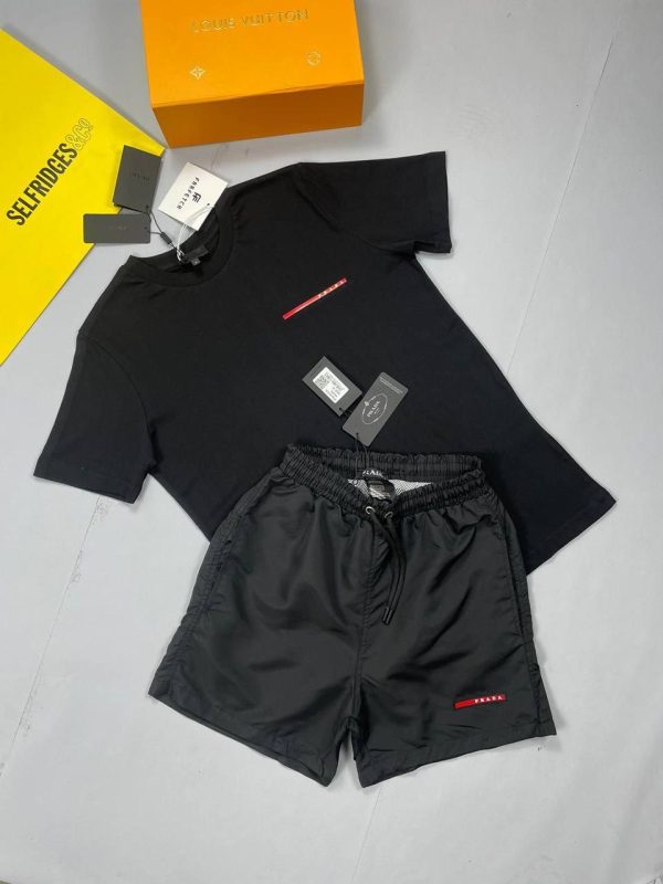 Prada black T-shirt and black Short Set with Horizon Printed Monogram on Short