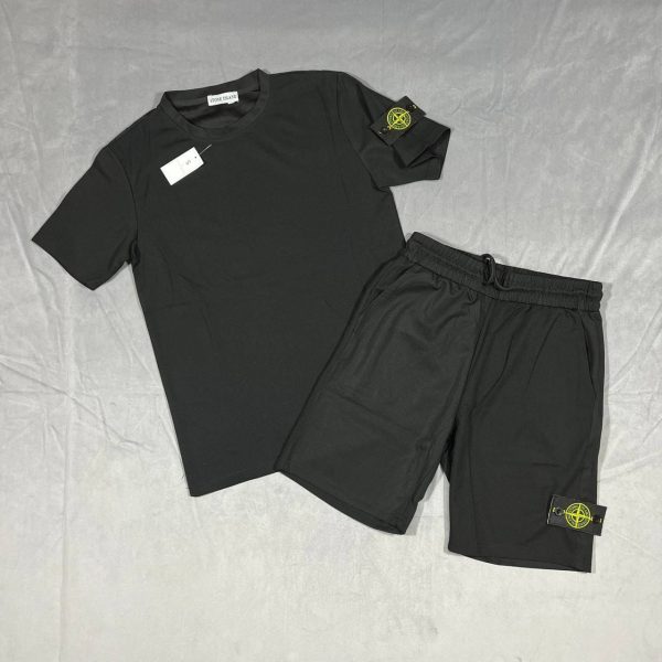 Stone Island T-shirt and Short Set in Black Colour Stone Island T-shirt and Short Set in Black Colour