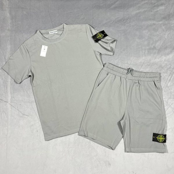 Stone Island T-shirt and Short Set in Grey Colour Stone Island T-shirt and Short Set in Grey Colour