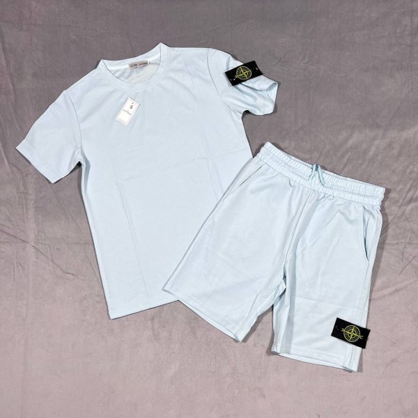 Stone Island T-shirt and Short Set in White Colour Stone Island T-shirt and Short Set in White Colour