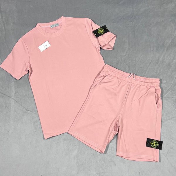 Stone Island T-shirt and Short Set in Pink Colour Stone Island T-shirt and Short Set in Pink Colour
