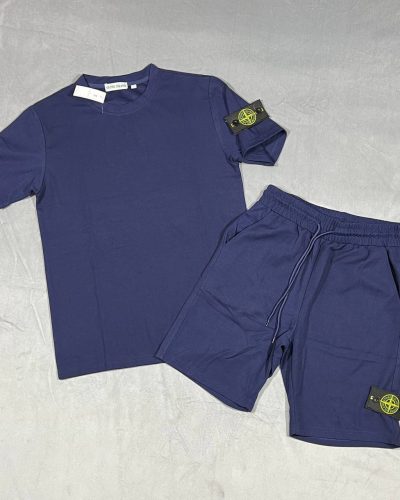 Stone Island T-shirt and Short Set in Navy Blue Colour