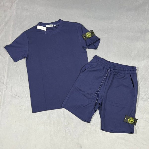Stone Island T-shirt and Short Set in Navy Blue Colour
