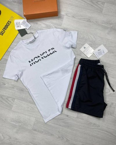 Moncler Logo Printed white T-shirt and Black Short