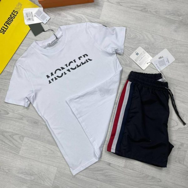 Moncler Logo Printed white T-shirt and Black Short