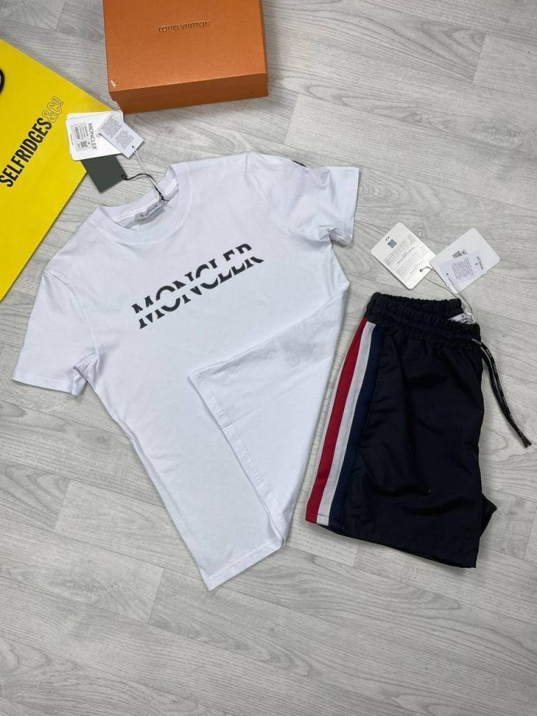 Moncler Logo Printed white T-shirt and Black Short