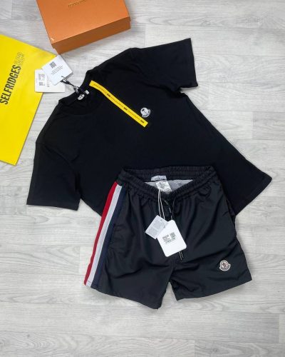 Moncler Palm Angels btack t-shirt and black Shorts set