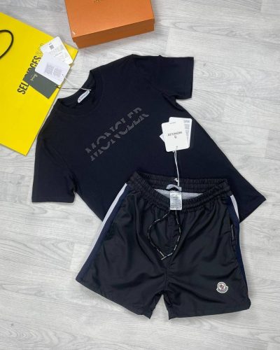 Moncler Logo Printed Black T-shirt and Black Short