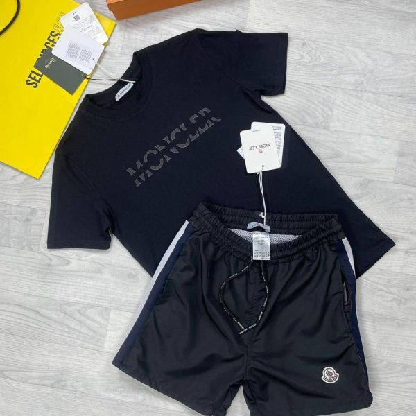 Moncler Logo Printed Black T-shirt and Black Short