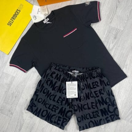 Moncler Black T-shirts and Black Shorts set