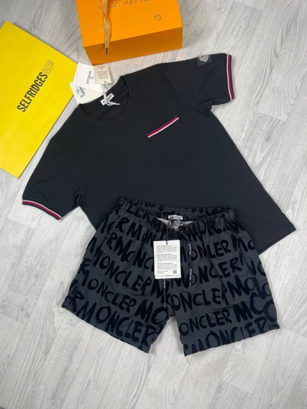 Moncler Black T-shirts and Black Shorts set