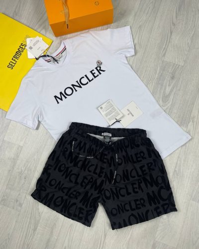 Moncler Logo Printed white Tshirt and Black Shorts set