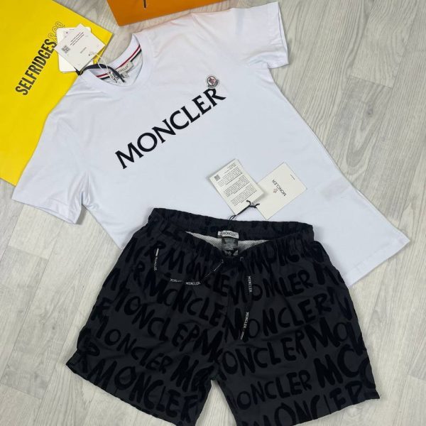 Moncler Logo Printed white Tshirt and Black Shorts set