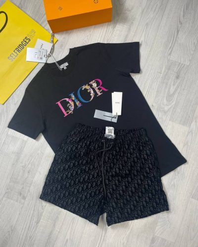 Dior Floral Printed T-shirts and Shorts set in Black T-Shirt