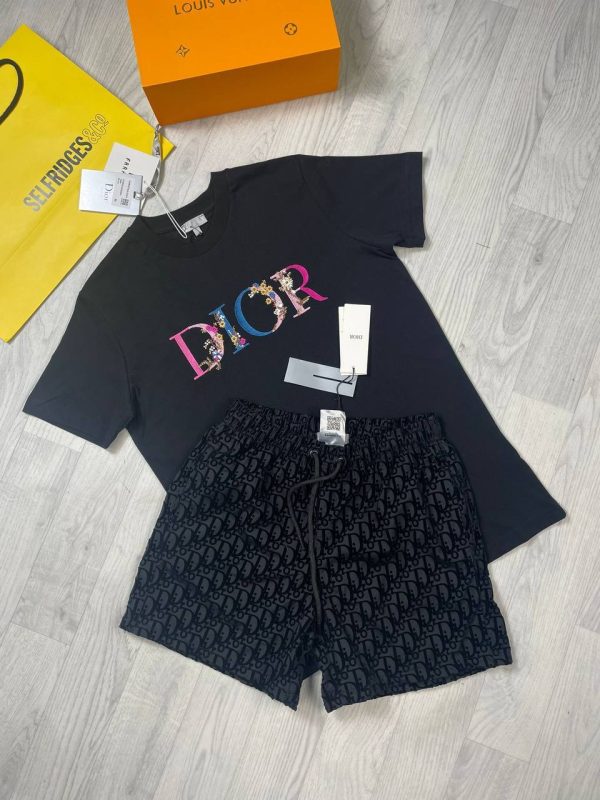 Dior Floral Printed T-shirts and Shorts set in Black T-Shirt