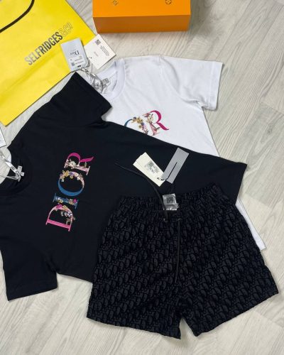 Dior Floral Printed T-shirts and Shorts set in Black and White Colors