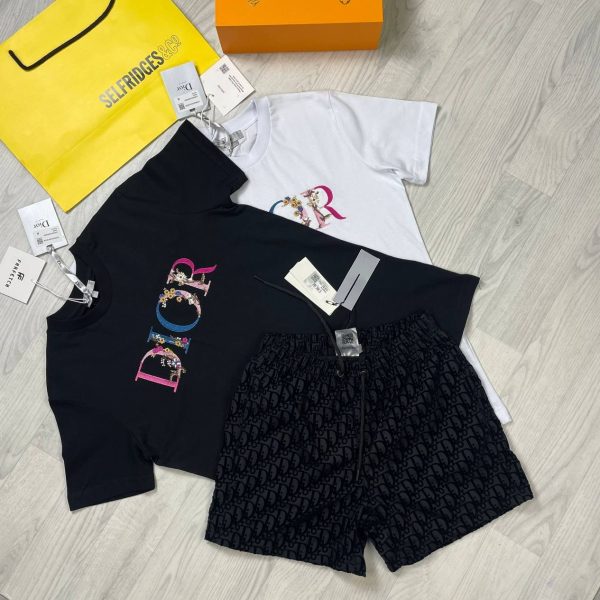 Dior Floral Printed T-shirts and Shorts set in Black and White Colors