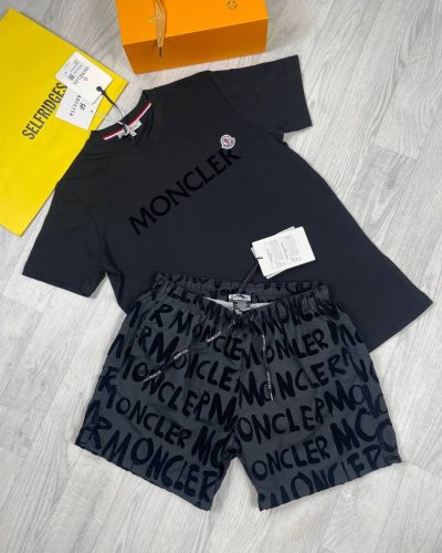 Moncler Logo Printed BlackTshirts and Black Shorts set