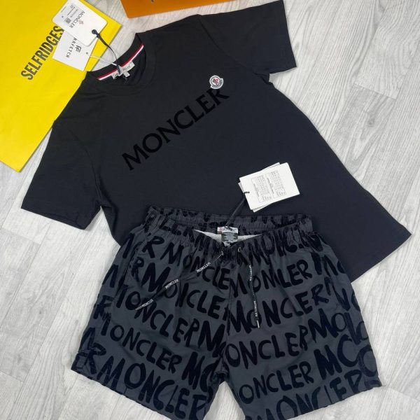 Moncler Logo Printed BlackTshirts and Black Shorts set