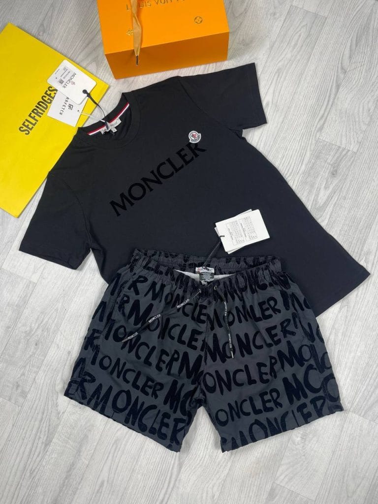 Moncler Logo Printed BlackTshirts and Black Shorts set
