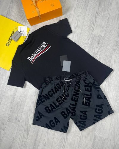 Balenciaga Brand T-Shirt and Shorts Set Two Colors Available High-Quality Material Fashionable Design Trendy Style Comfortable Fit Iconic Logo Detailing Premium Craftsmanship Limited Edition