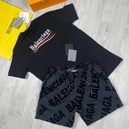 Balenciaga Brand T-Shirt and Shorts Set Two Colors Available High-Quality Material Fashionable Design Trendy Style Comfortable Fit Iconic Logo Detailing Premium Craftsmanship Limited Edition