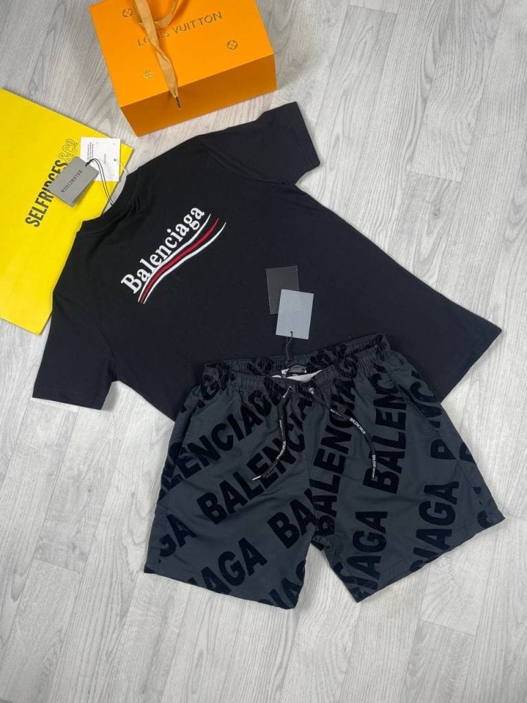 Balenciaga Brand T-Shirt and Shorts Set Two Colors Available High-Quality Material Fashionable Design Trendy Style Comfortable Fit Iconic Logo Detailing Premium Craftsmanship Limited Edition