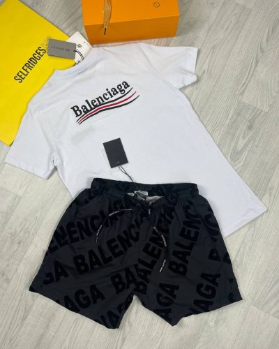Balenciaga Brand T-Shirt and Shorts Set Two Colors Available High-Quality Material Fashionable Design Trendy Style Comfortable Fit Iconic Logo Detailing Premium Craftsmanship Limited Edition