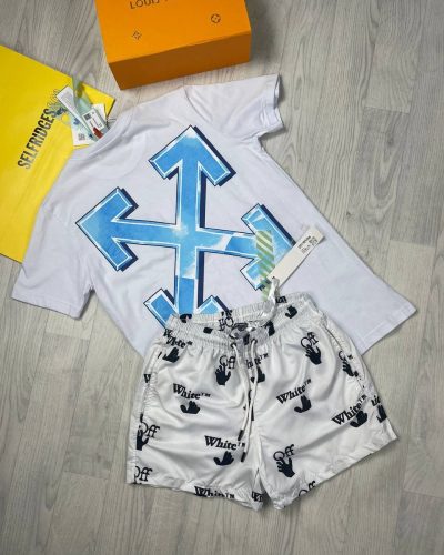 Off-White X Printed T-shirts with White Shorts in White Colour