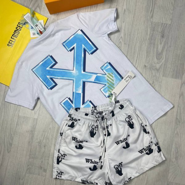 Off-White X Printed T-shirts with White Shorts in White Colour