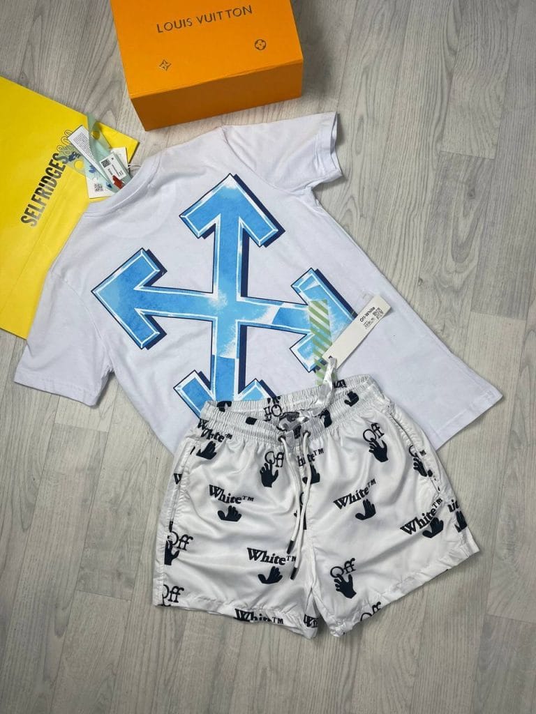 Off-White X Printed T-shirts with White Shorts in White Colour