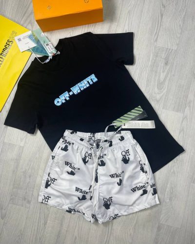 Off-White T-Shirt in Black Colour with white Shorts