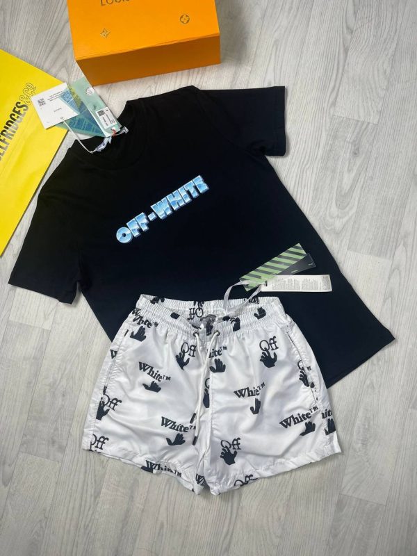 Off-White T-Shirt in Black Colour with white Shorts Off-White T-Shirt in Black Colour with white Shorts